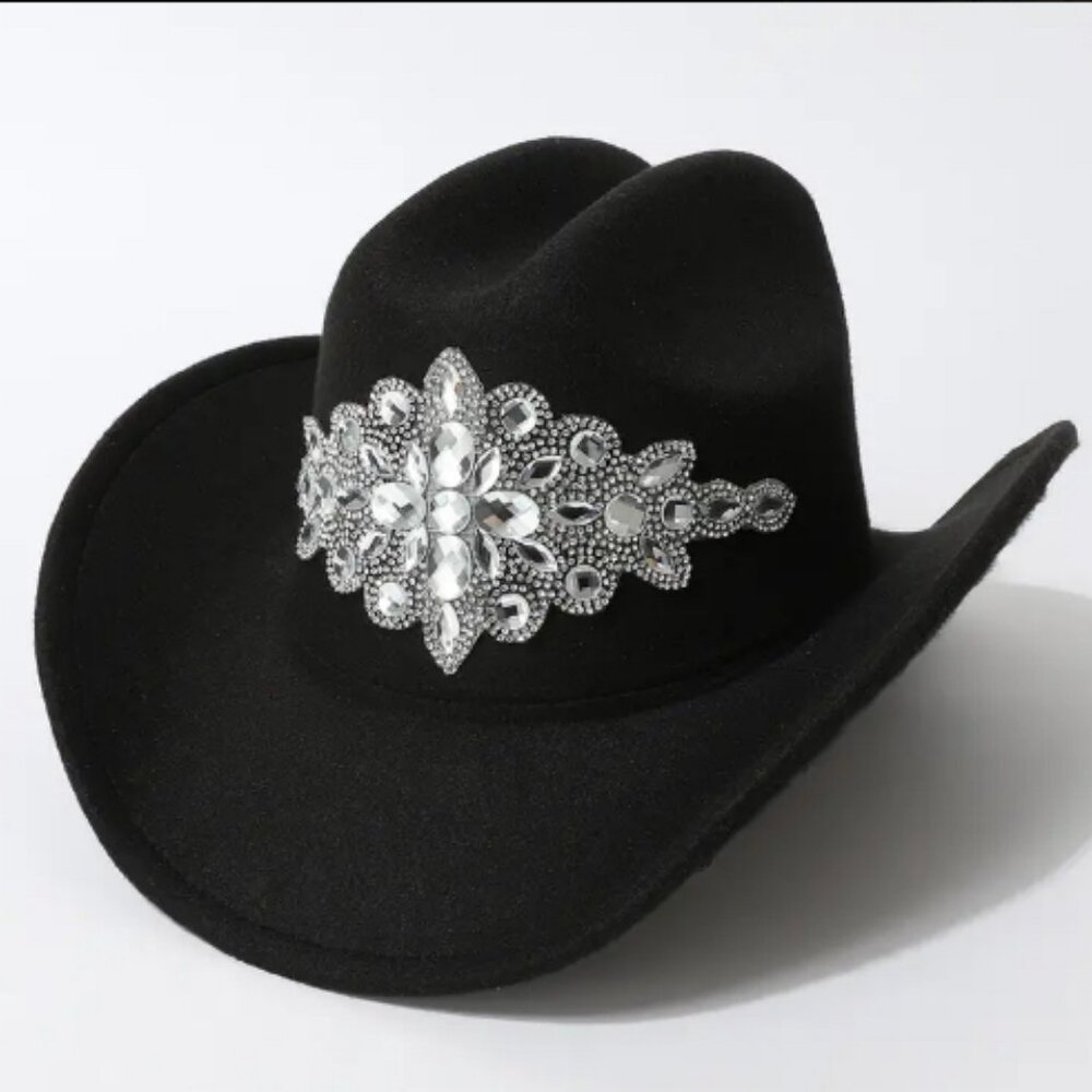 Women's Luxurious Sparkling Rhinestone Cowboy Hat – Black